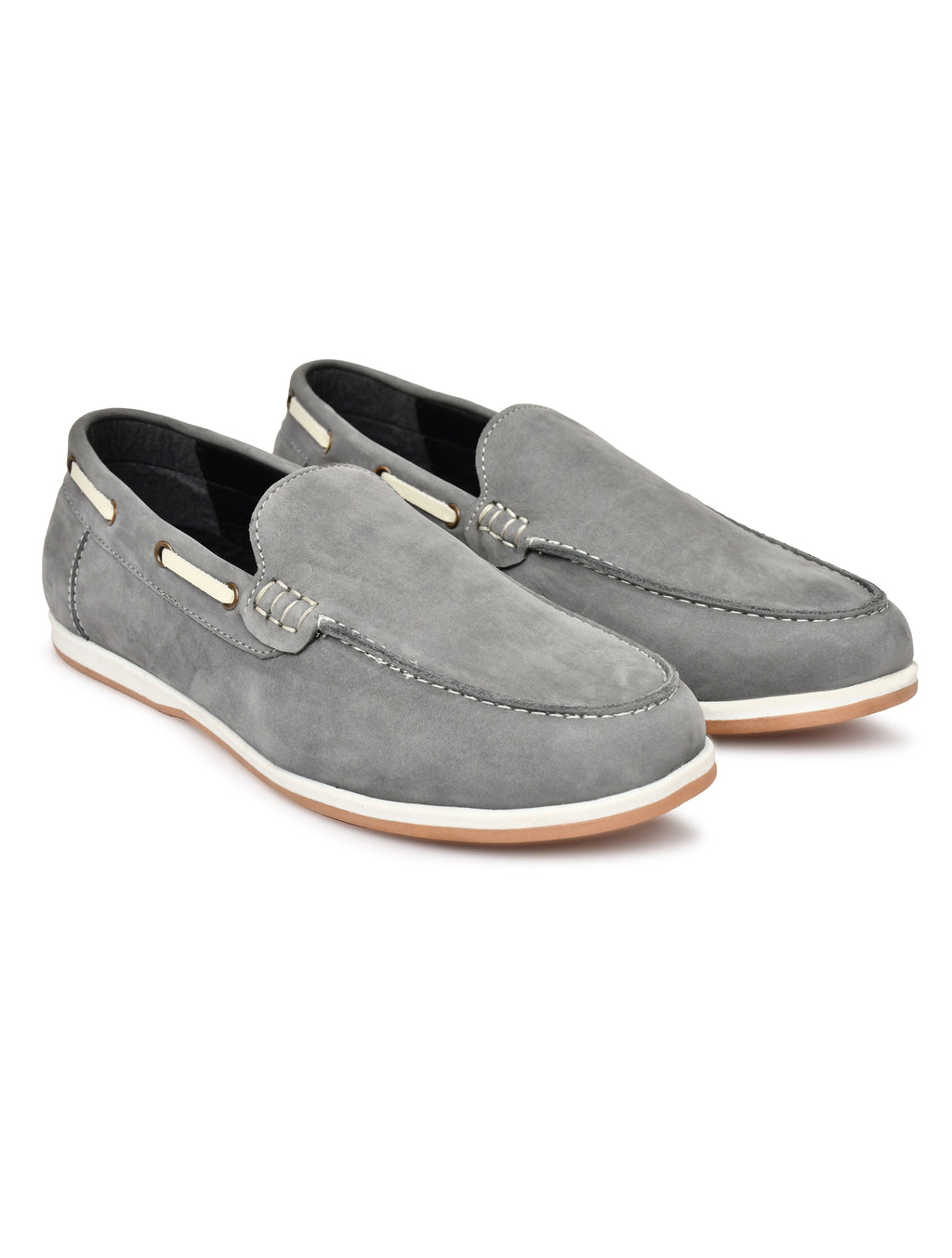 Premium Grey Nubuck Leather Slip-On Loafers for Men | Smart Casual Driving Shoes