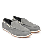 Premium Grey Nubuck Leather Slip-On Loafers for Men | Smart Casual Driving Shoes