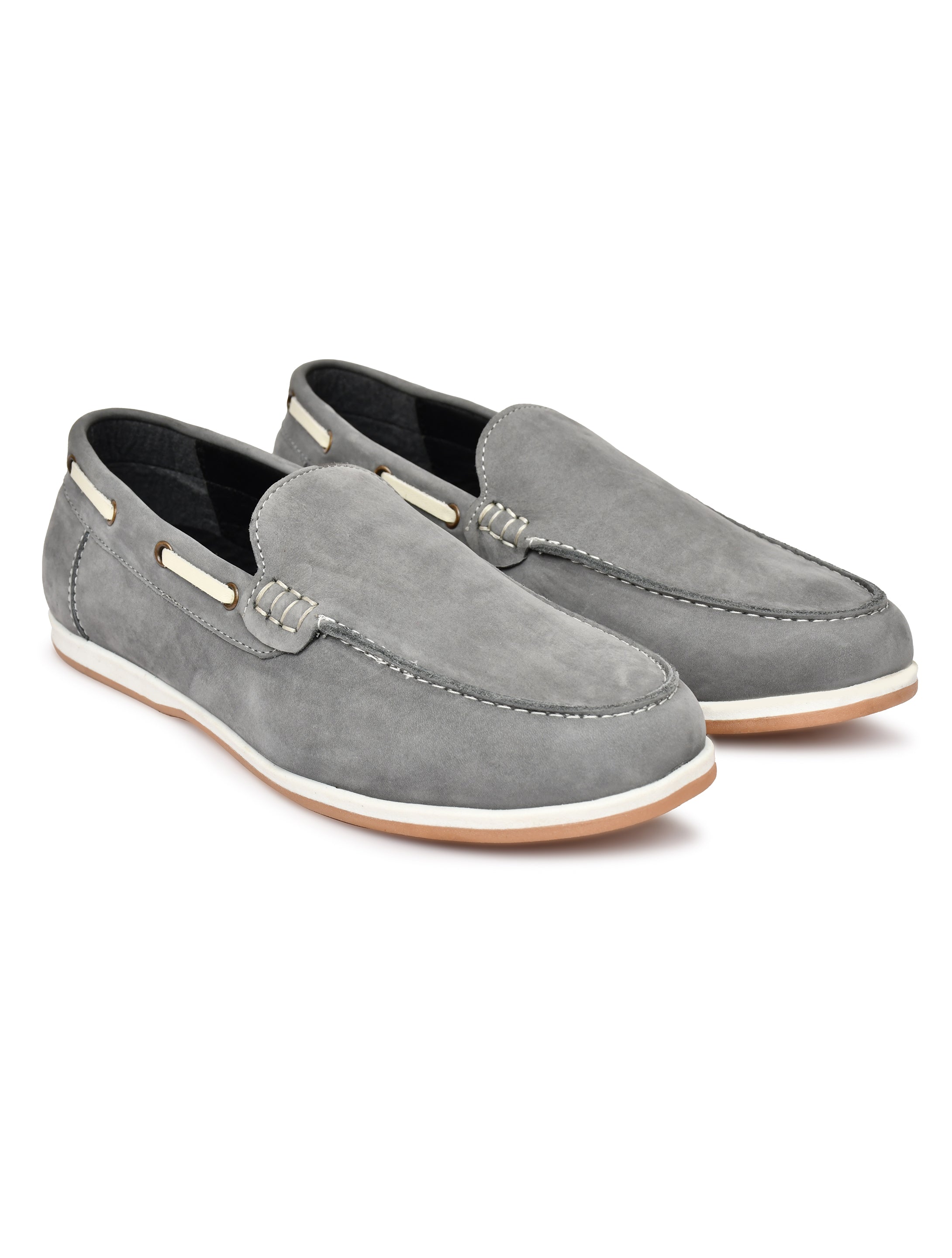 Premium Grey Nubuck Leather Slip-On Loafers for Men | Smart Casual Driving Shoes