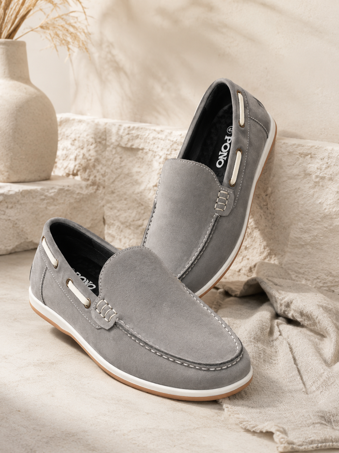 Premium Grey Nubuck Leather Slip-On Loafers for Men | Smart Casual Driving Shoes