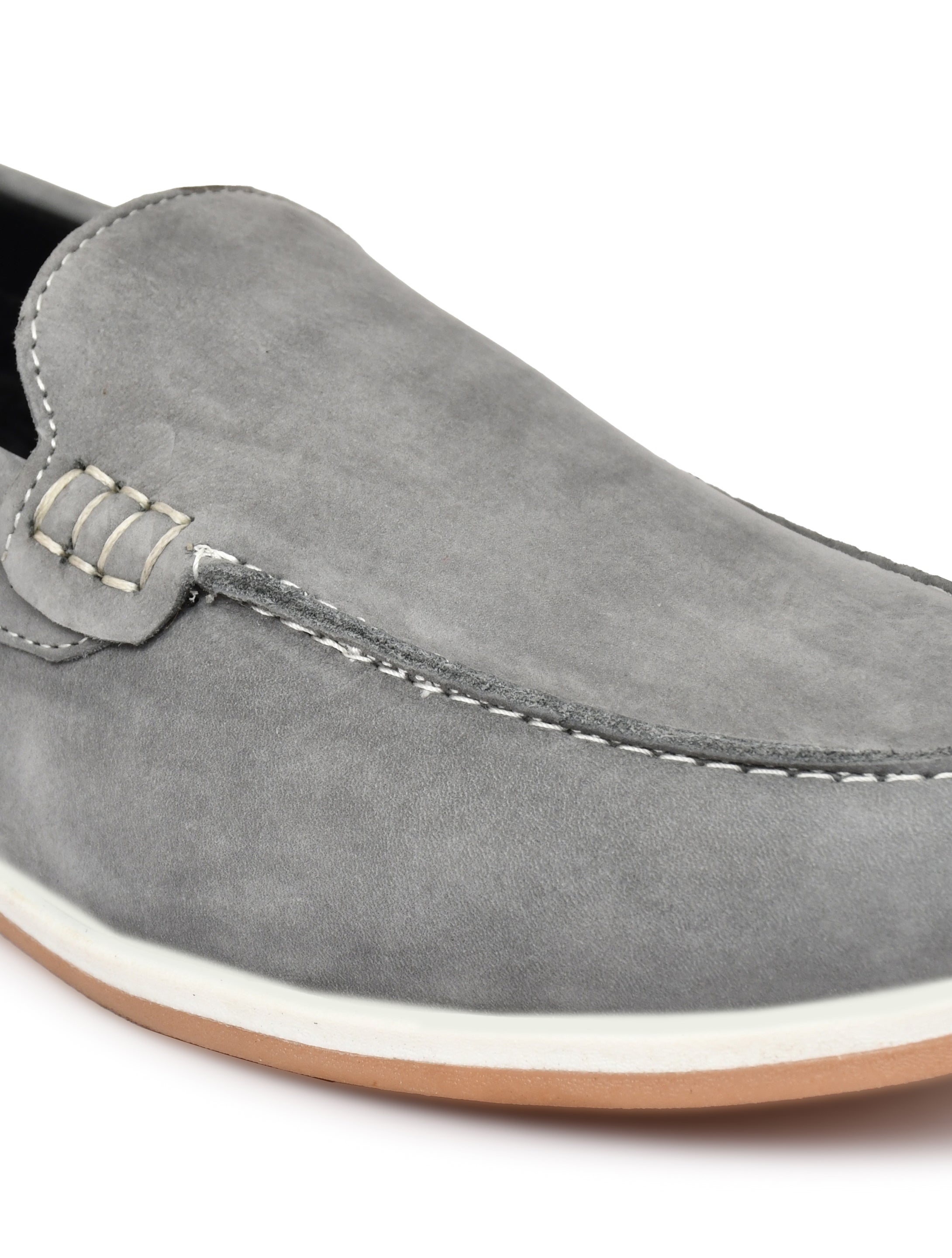 Premium Grey Nubuck Leather Slip-On Loafers for Men | Smart Casual Driving Shoes