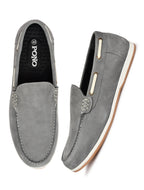 Premium Grey Nubuck Leather Slip-On Loafers for Men | Smart Casual Driving Shoes