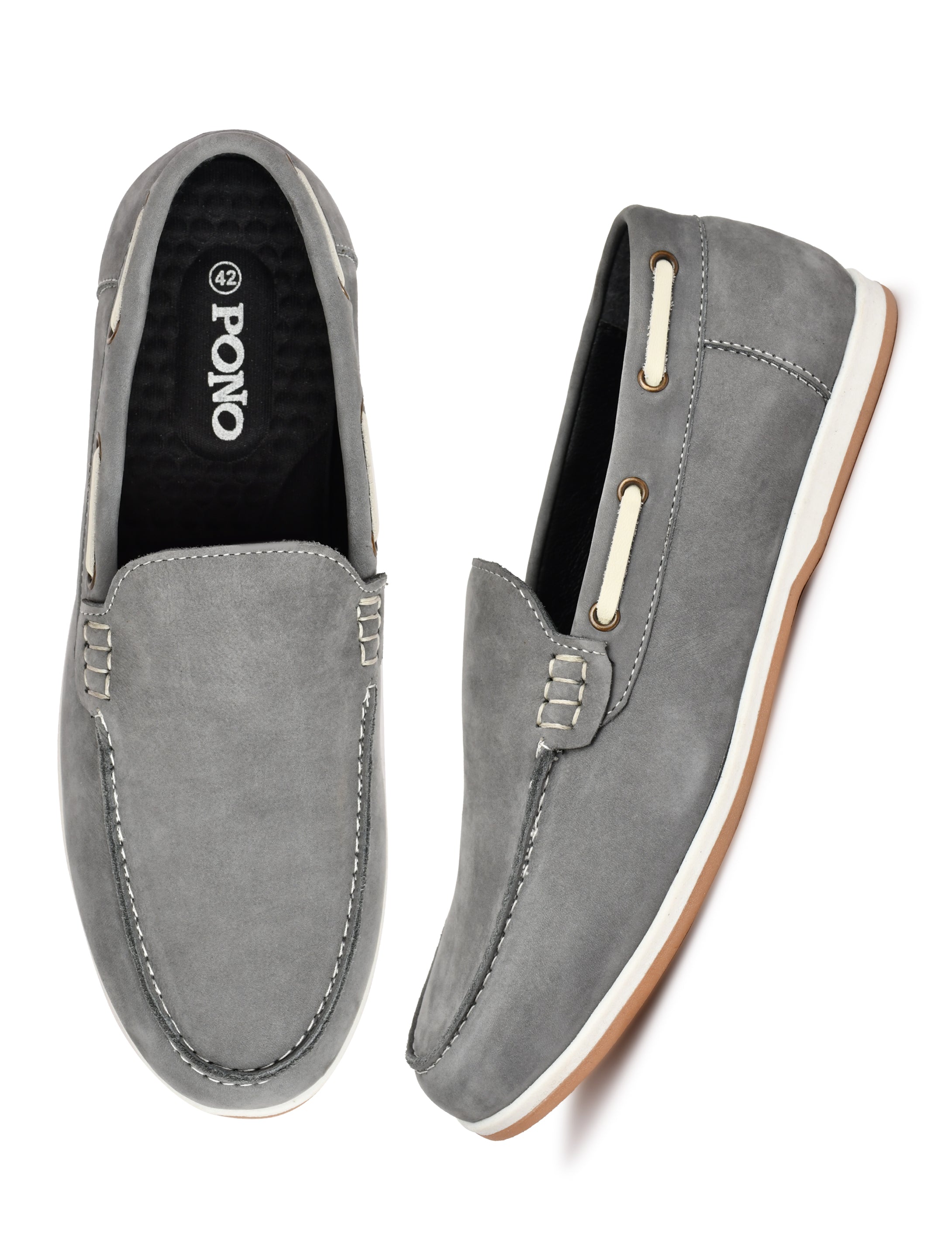 Premium Grey Nubuck Leather Slip-On Loafers for Men | Smart Casual Driving Shoes