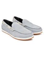 Premium Blue Textured Nubuck Leather Slip-On Loafers for Men | Smart Casual Driving Shoes