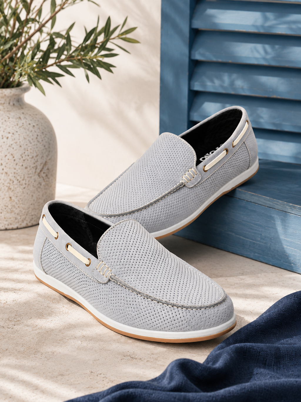 Premium Blue Textured Nubuck Leather Slip-On Loafers for Men | Smart Casual Driving Shoes