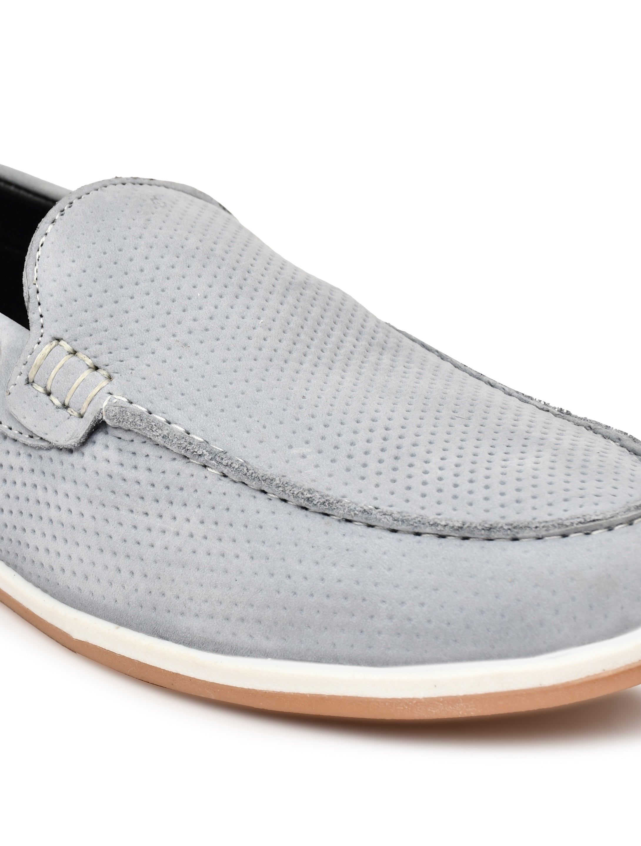 Premium Blue Textured Nubuck Leather Slip-On Loafers for Men | Smart Casual Driving Shoes