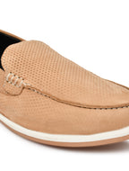 Premium Camel Textured Nubuck Leather Slip-On Loafers for Men | Casual Comfort Shoes