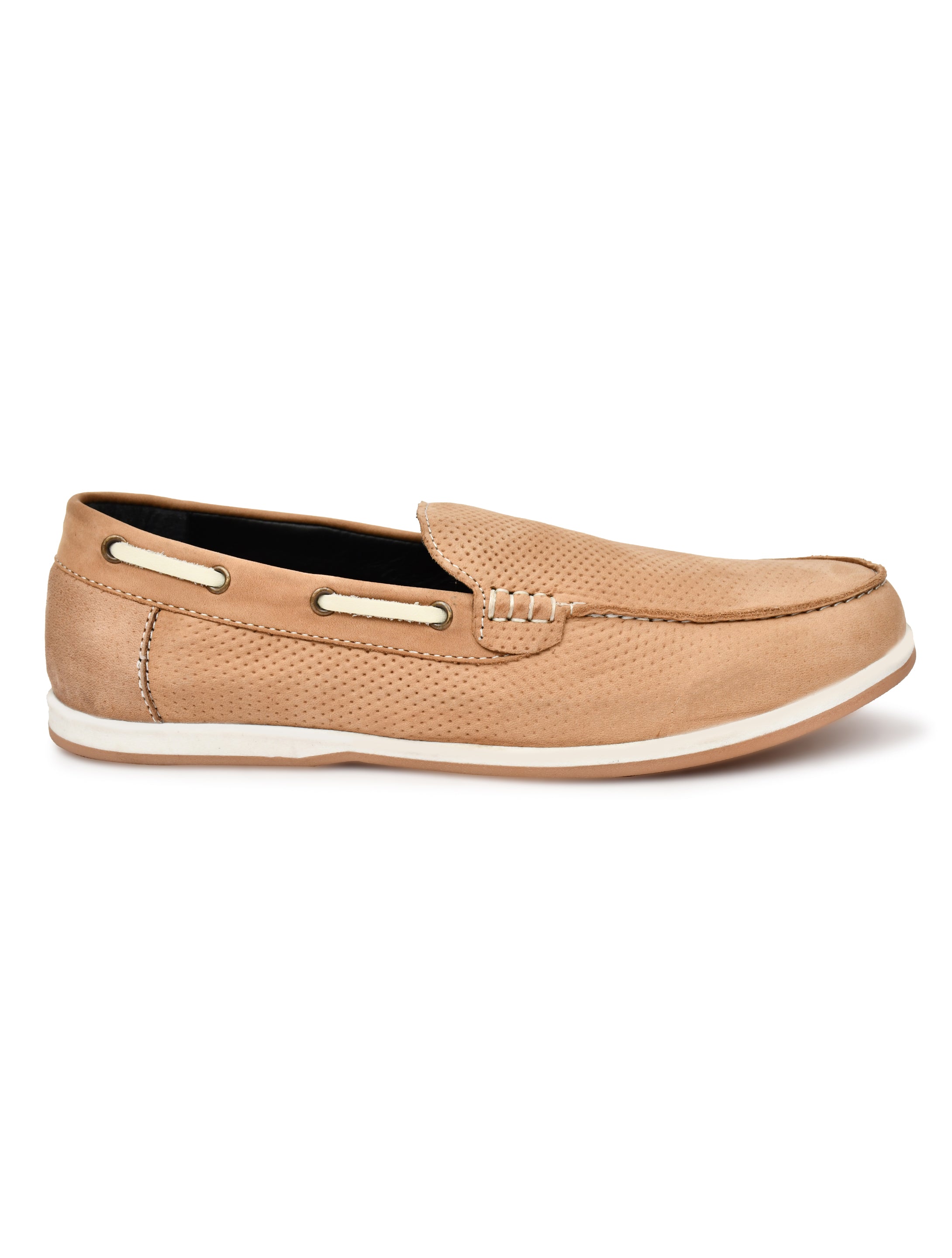 Premium Camel Textured Nubuck Leather Slip-On Loafers for Men | Casual Comfort Shoes