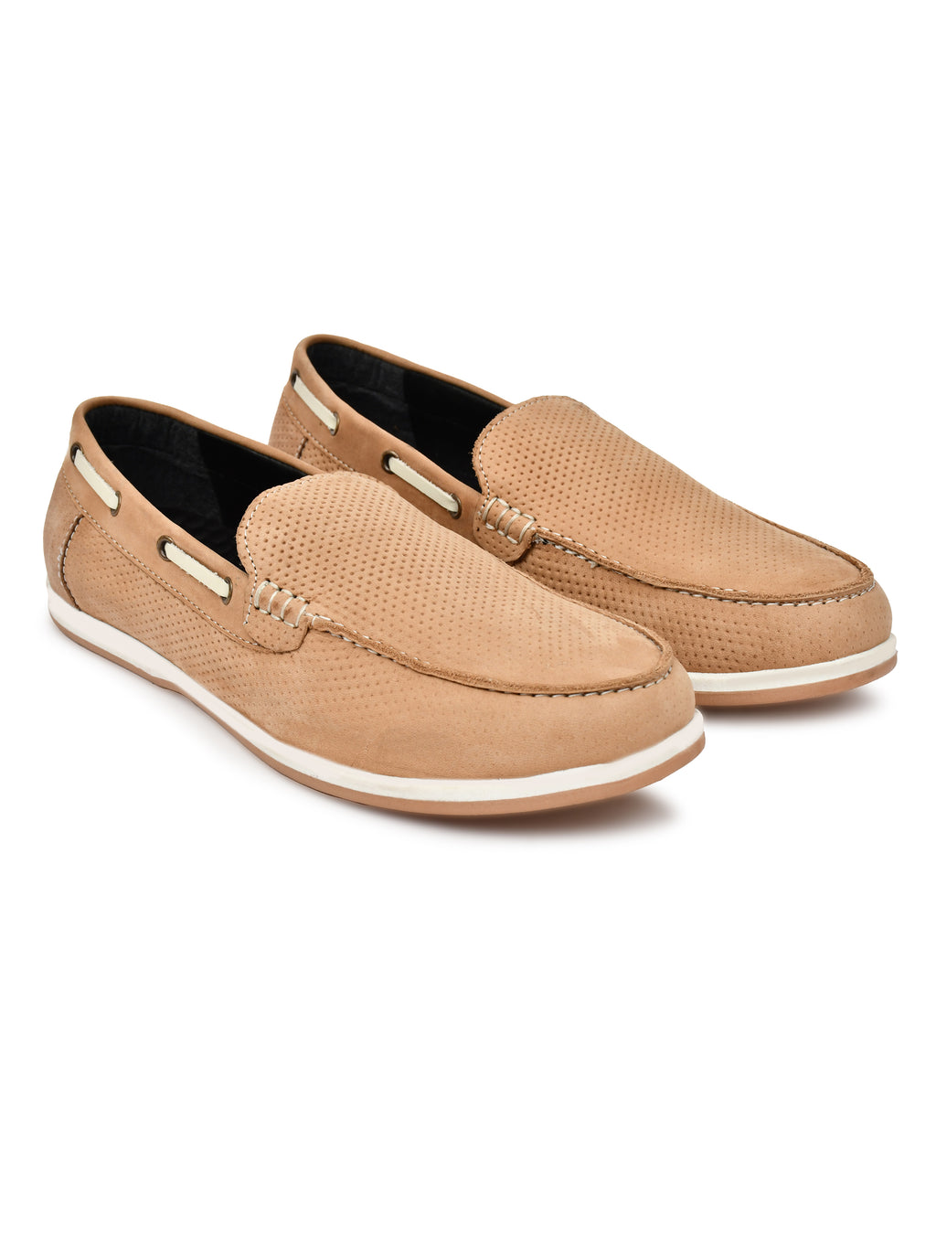 Premium Camel Textured Nubuck Leather Slip-On Loafers for Men | Casual Comfort Shoes