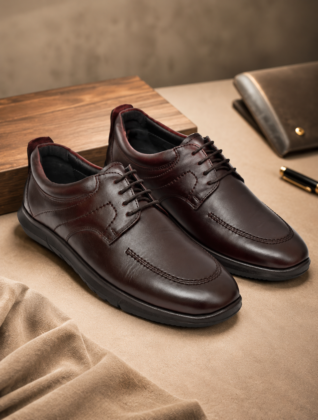PONO Zero Gravity Men's Brown Leather Comfort Derby Shoes – Ultra-Lightweight Everyday Formal Shoes