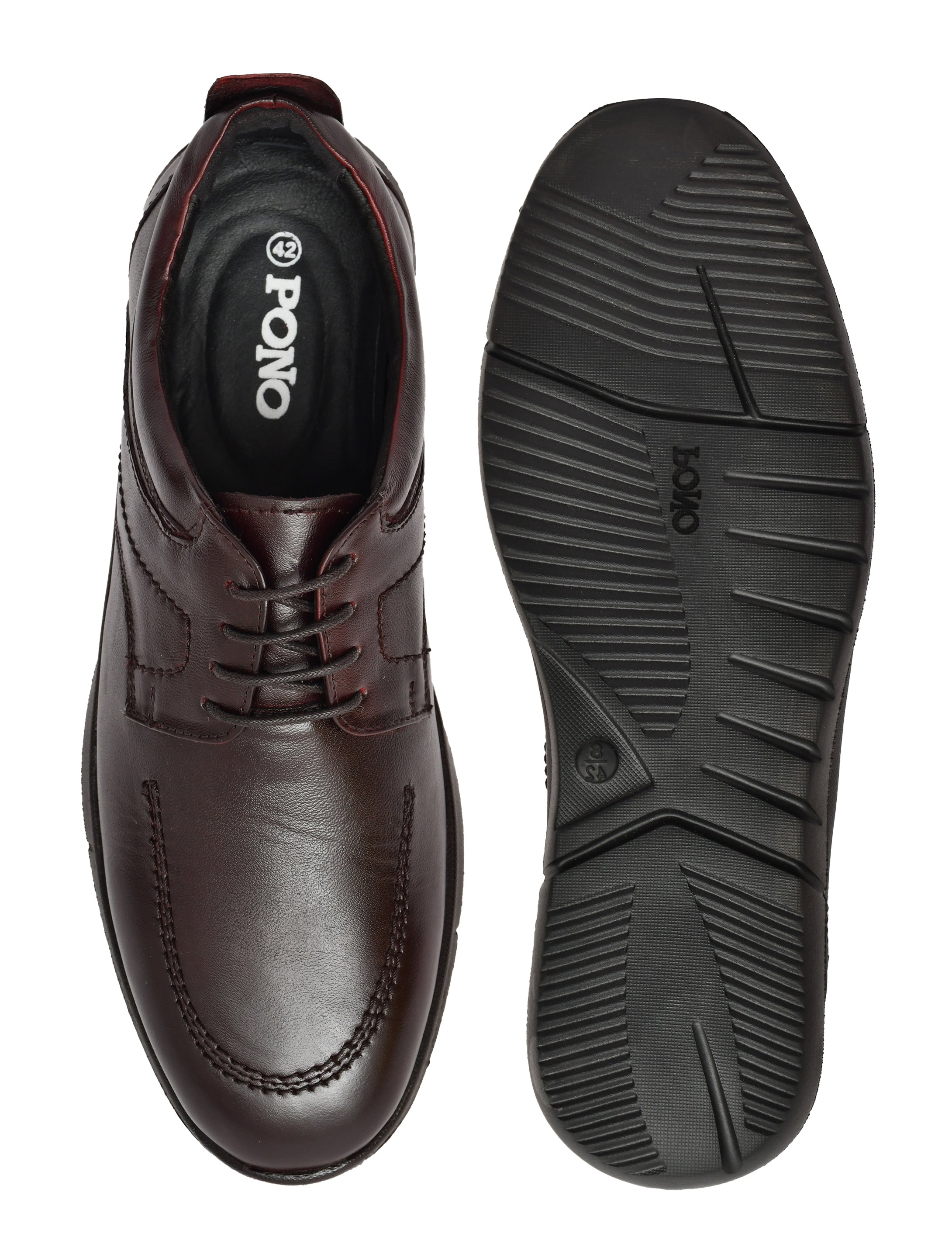 PONO Zero Gravity Men's Brown Leather Comfort Derby Shoes – Ultra-Lightweight Everyday Formal Shoes