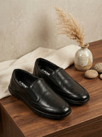 PONO Zero Gravity Men's Black Leather Slip-On Shoes – Ultra-Lightweight Comfort Walking Shoes