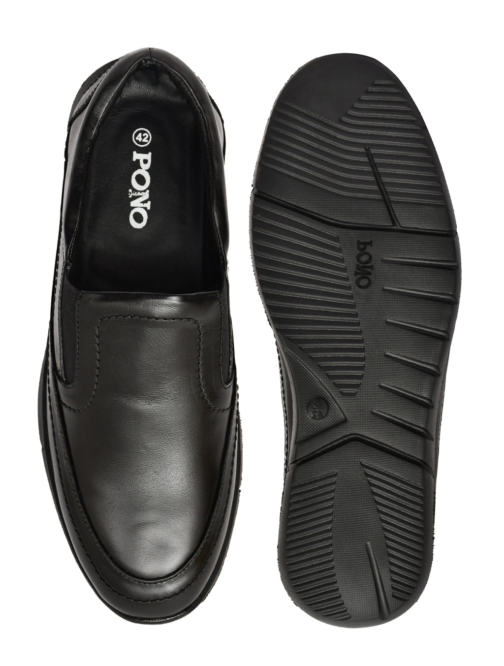 PONO Zero Gravity Men's Black Leather Slip-On Shoes – Ultra-Lightweight Comfort Walking Shoes