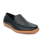 Classic Black Leather Slip-On Loafers with Contrast Orange Sole