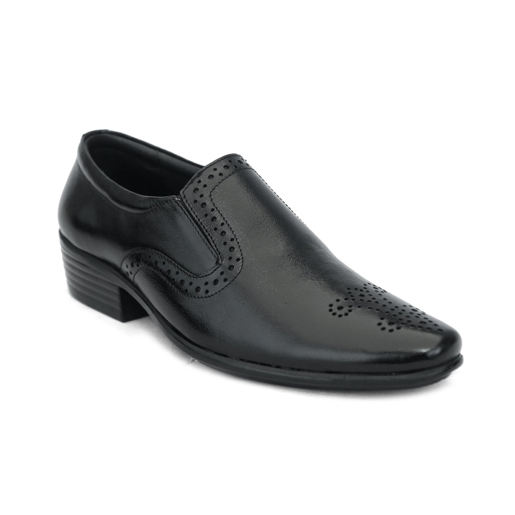 Premium Black Formal Slip-On Dress Shoes with Brogue Detailing