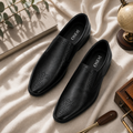 Premium Black Formal Slip-On Dress Shoes with Brogue Detailing
