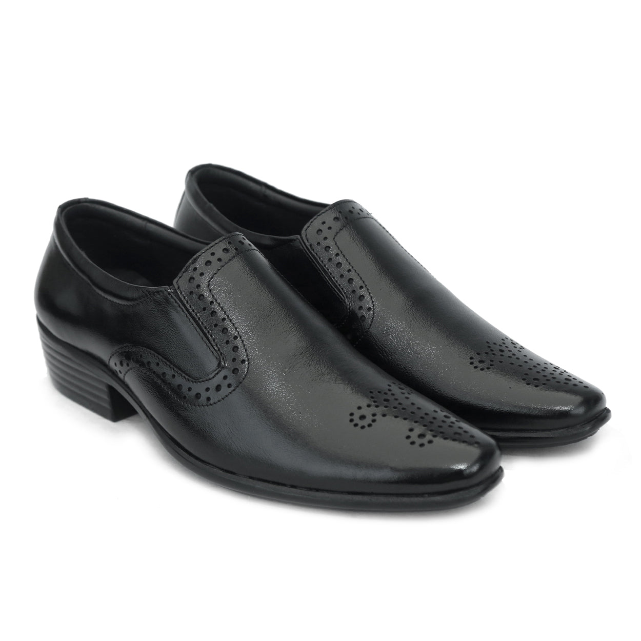Premium Black Formal Slip-On Dress Shoes with Brogue Detailing