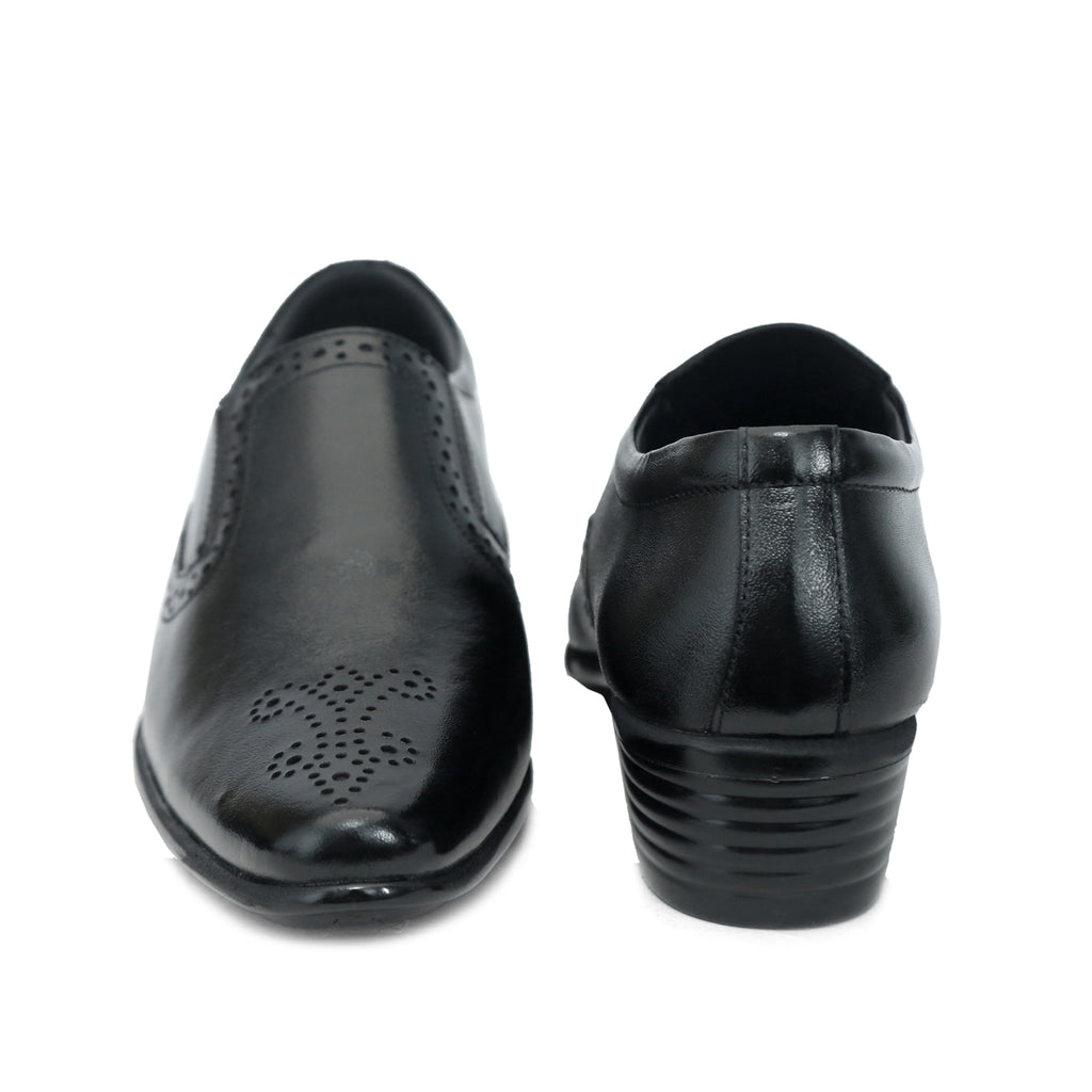 Premium Black Formal Slip-On Dress Shoes with Brogue Detailing