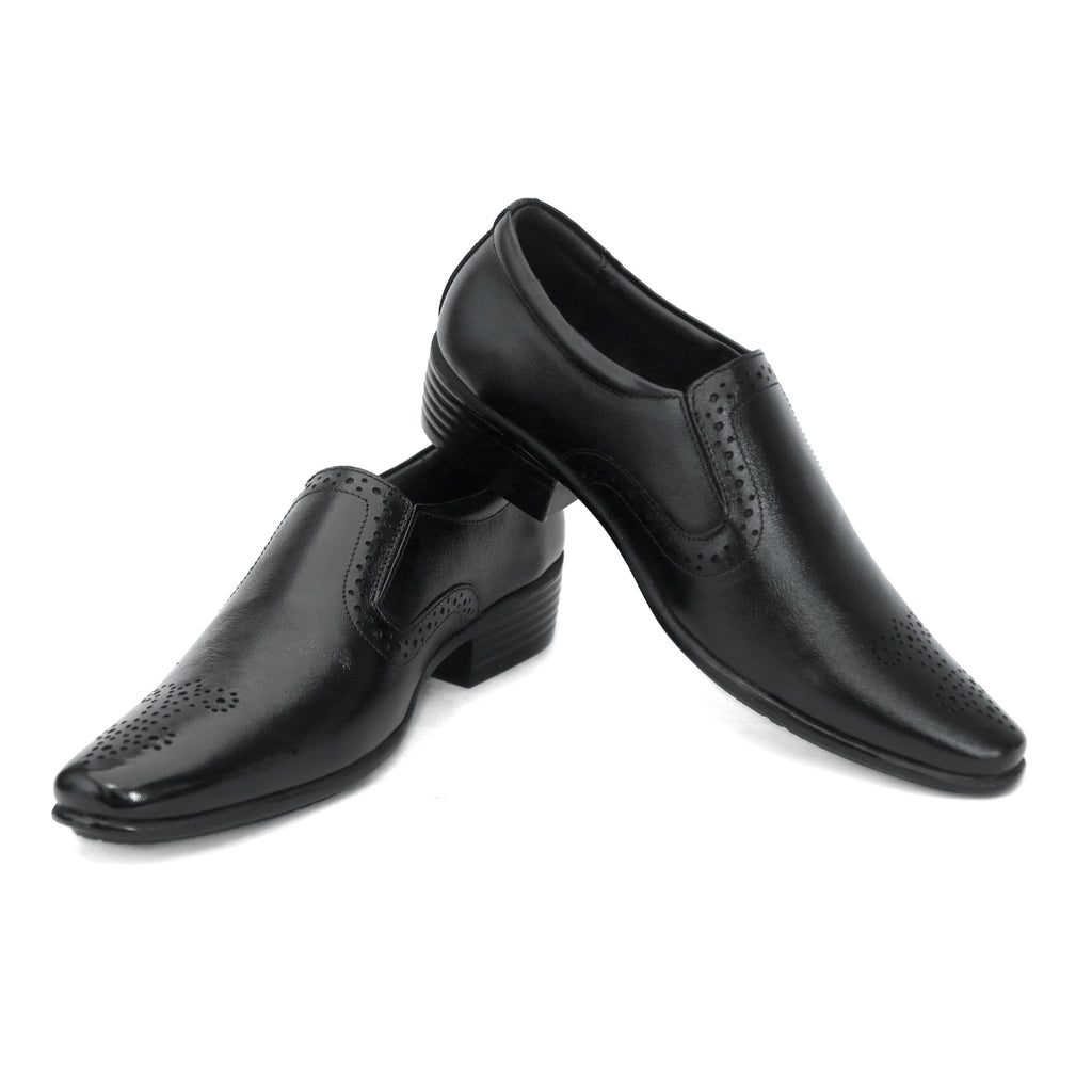 Premium Black Formal Slip-On Dress Shoes with Brogue Detailing