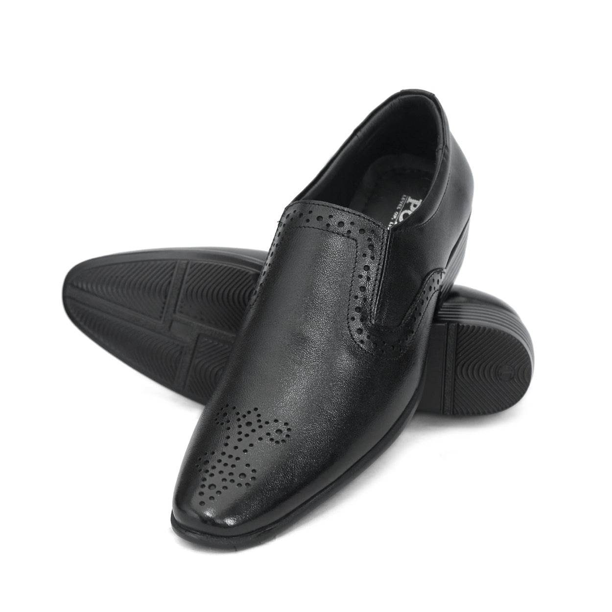 Premium Black Formal Slip-On Dress Shoes with Brogue Detailing