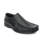 Black formal slip-on with moccasin stitching and ribbed sole: