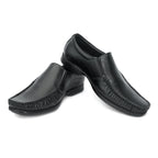 Black formal slip-on with moccasin stitching and ribbed sole: