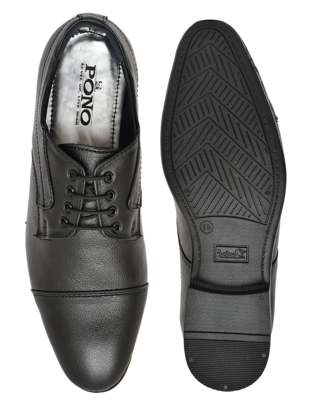 Black cap-toe Derby lace-up with pebble grain leather: