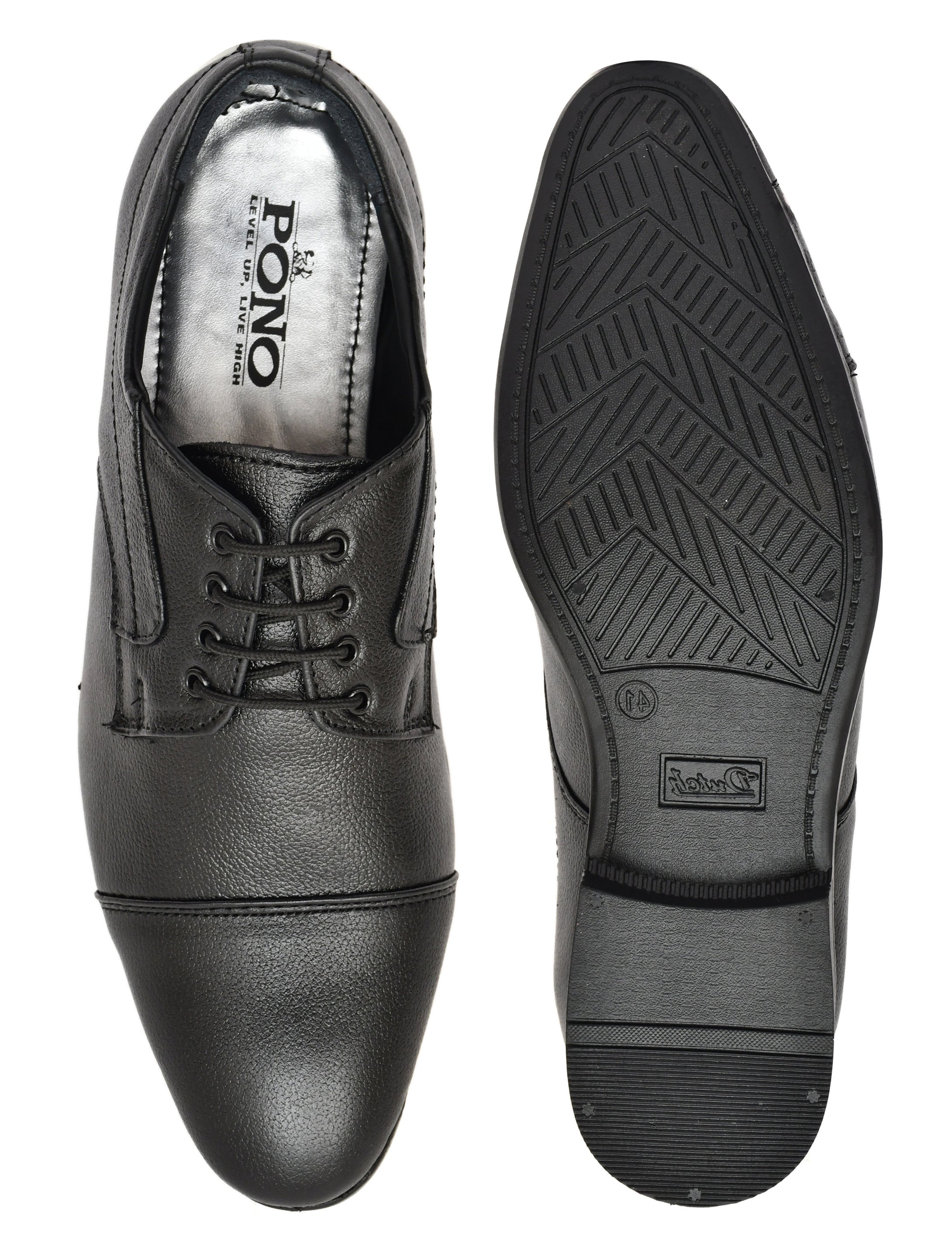 Black cap-toe Derby lace-up with pebble grain leather: