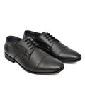 Black cap-toe Derby lace-up with pebble grain leather: