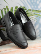 Men's Black Pebbled Leather Penny Loafers | Classic Slip-On Formal & Smart Casual Shoes
