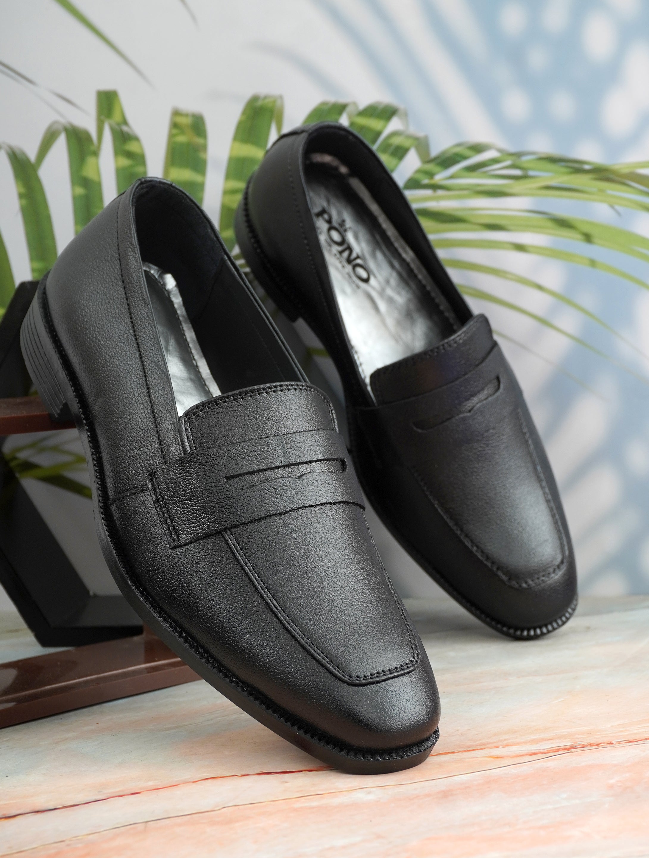 Men's Black Pebbled Leather Penny Loafers | Classic Slip-On Formal & Smart Casual Shoes