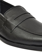 Men's Black Pebbled Leather Penny Loafers | Classic Slip-On Formal & Smart Casual Shoes
