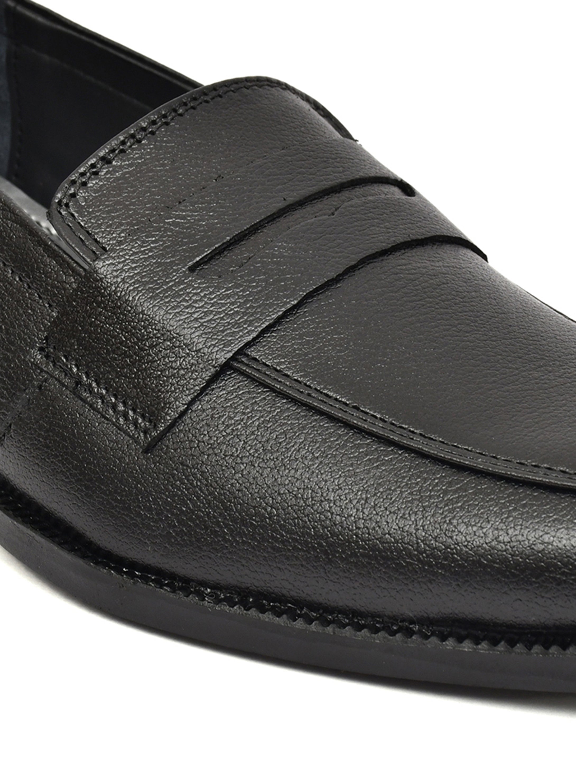 Men's Black Pebbled Leather Penny Loafers | Classic Slip-On Formal & Smart Casual Shoes
