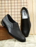 Men's Black Pebbled Leather Plain Slip-On Formal Shoes | Minimalist Office & Party Wear