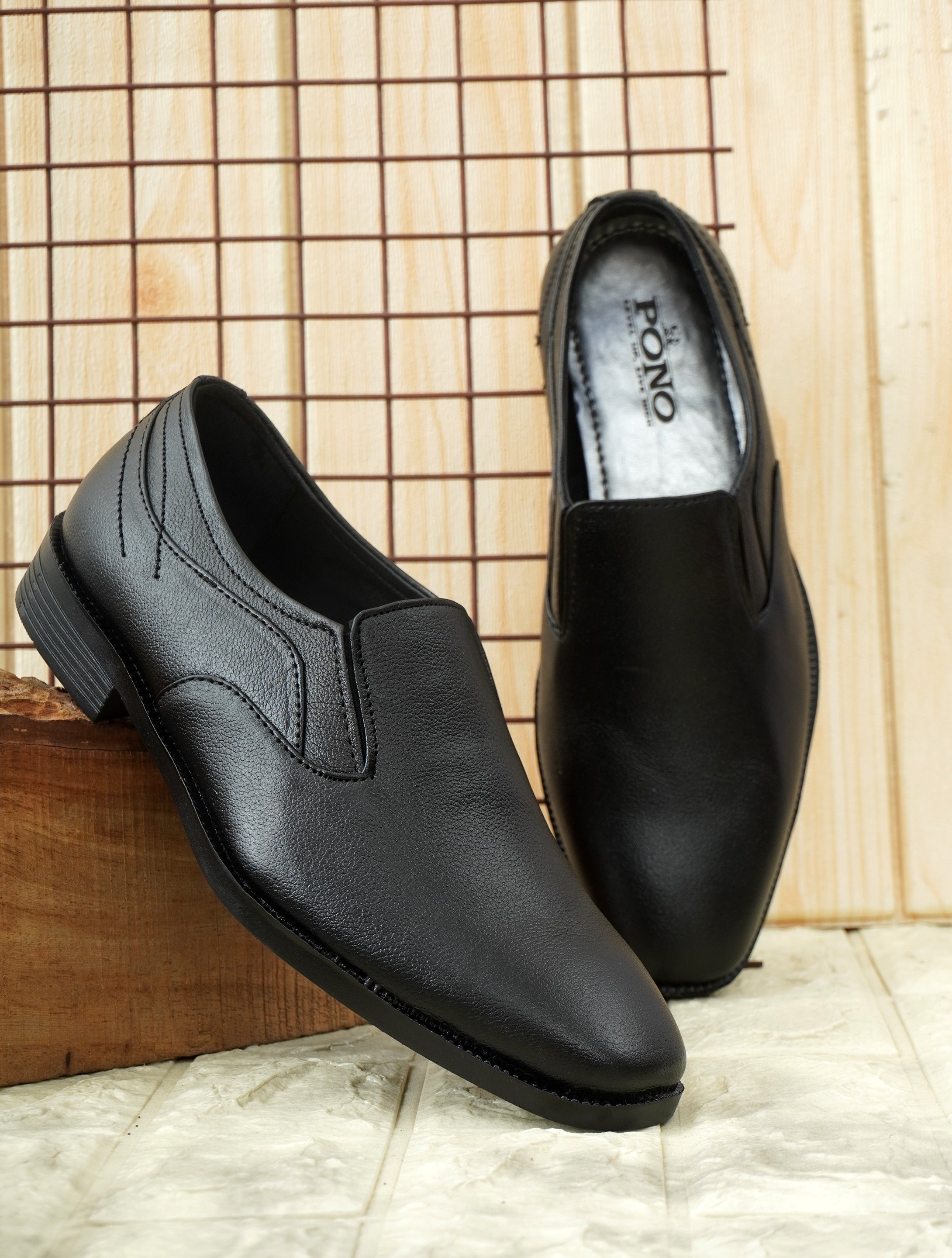 Men's Black Pebbled Leather Plain Slip-On Formal Shoes | Minimalist Office & Party Wear