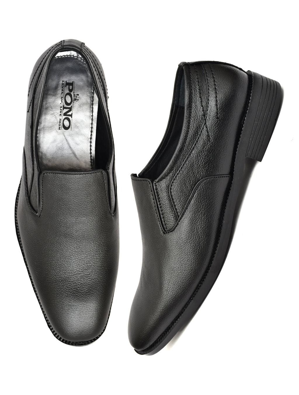 Men's Black Pebbled Leather Plain Slip-On Formal Shoes | Minimalist Office & Party Wear