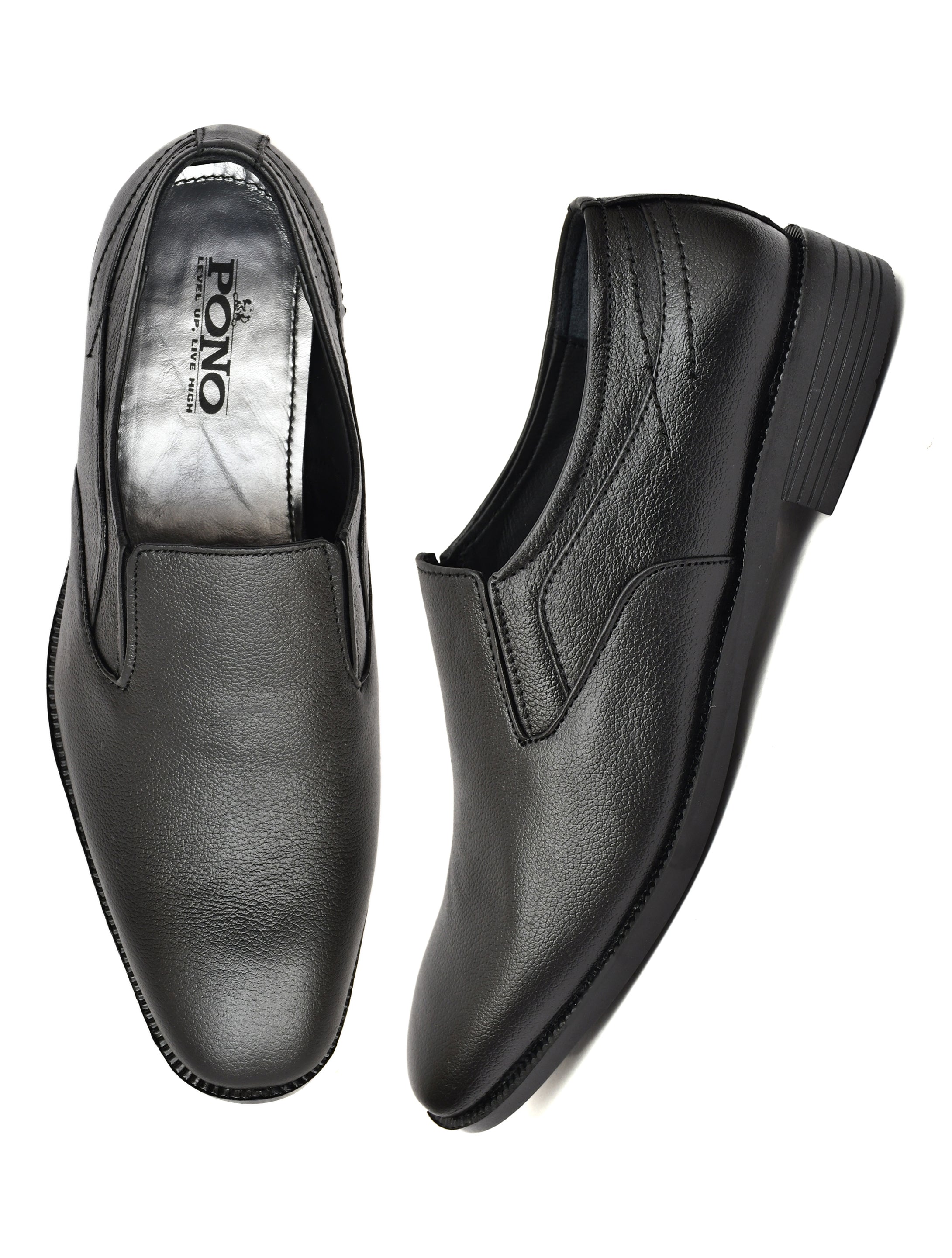 Men's Black Pebbled Leather Plain Slip-On Formal Shoes | Minimalist Office & Party Wear