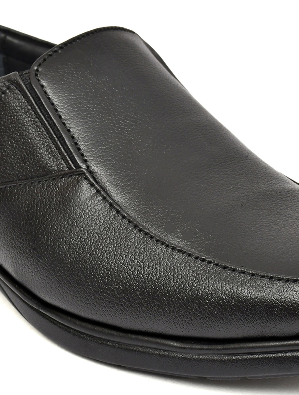 Men's Black Leather Moc-Toe Slip-On Comfort Formal Shoes | Extra Cushioned Office & Daily Wear