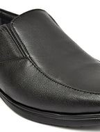 Men's Black Leather Moc-Toe Slip-On Comfort Formal Shoes | Extra Cushioned Office & Daily Wear