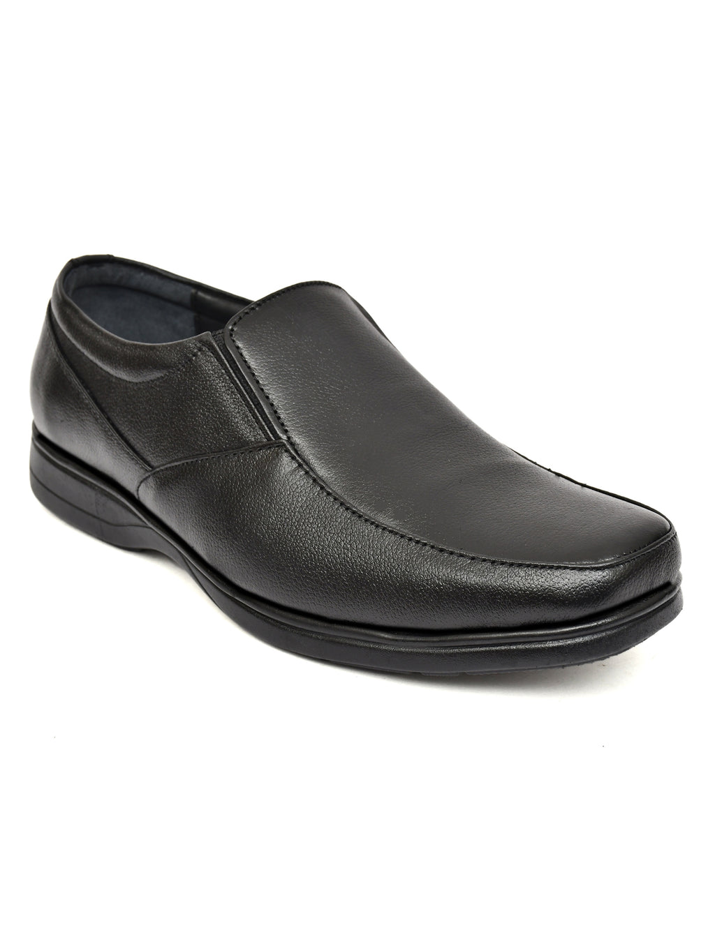 Men's Black Leather Moc-Toe Slip-On Comfort Formal Shoes | Extra Cushioned Office & Daily Wear