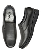 Men's Black Leather Moc-Toe Slip-On Comfort Formal Shoes | Extra Cushioned Office & Daily Wear