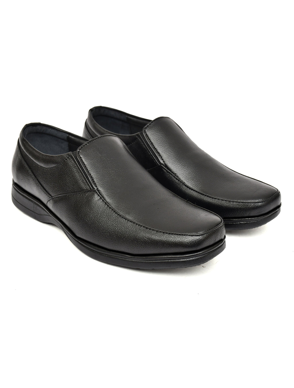Men's Black Leather Moc-Toe Slip-On Comfort Formal Shoes | Extra Cushioned Office & Daily Wear