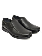 Men's Black Leather Moc-Toe Slip-On Comfort Formal Shoes | Extra Cushioned Office & Daily Wear