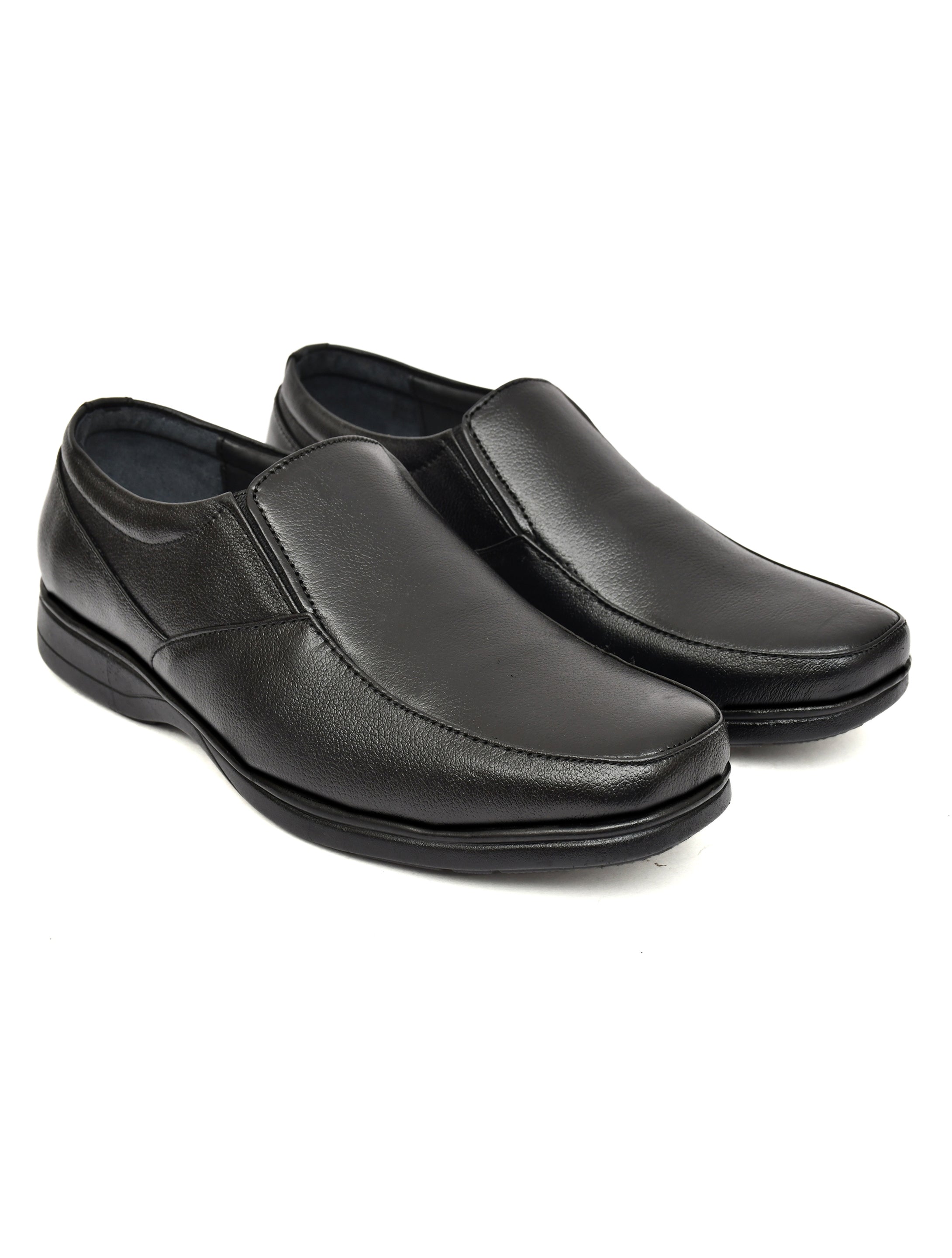 Men's Black Leather Moc-Toe Slip-On Comfort Formal Shoes | Extra Cushioned Office & Daily Wear