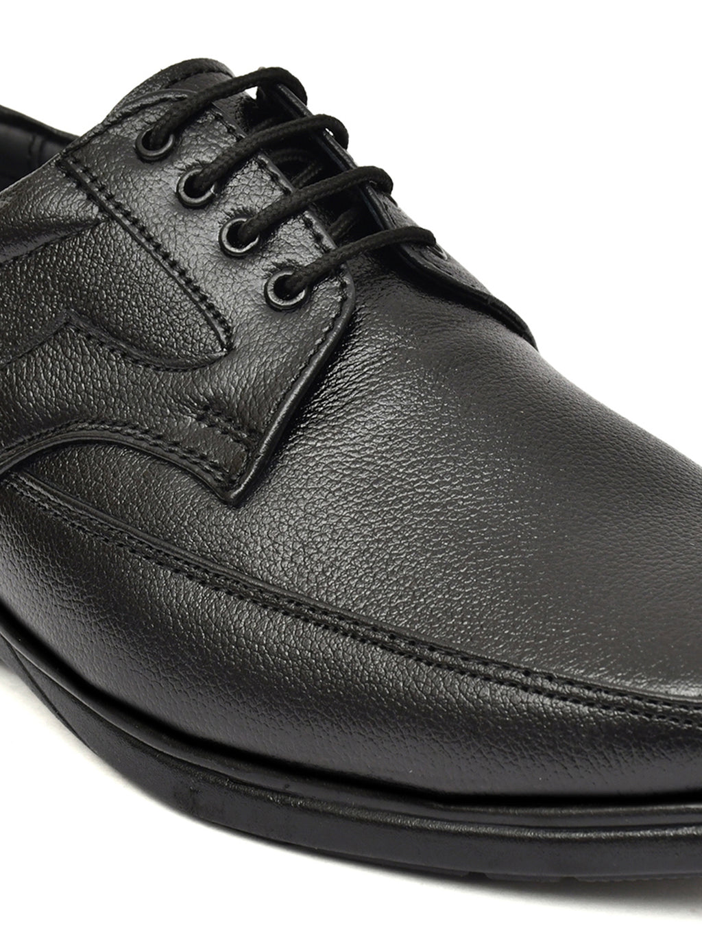Men's Black Pebbled Leather Moc-Toe Derby Lace-Up Comfort Formal Shoes | Office & Daily Wear