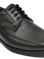 Men's Black Pebbled Leather Moc-Toe Derby Lace-Up Comfort Formal Shoes | Office & Daily Wear
