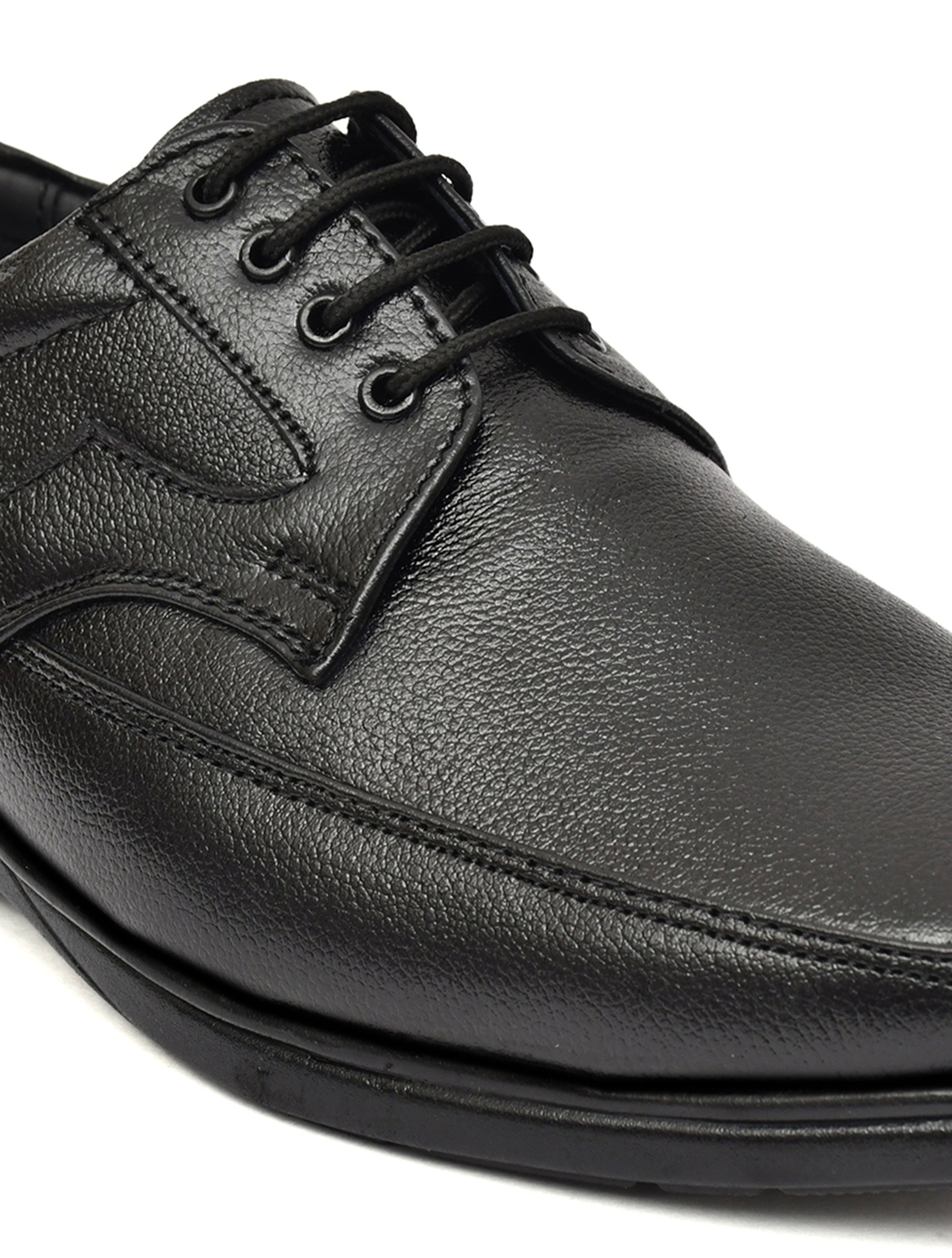 Men's Black Pebbled Leather Moc-Toe Derby Lace-Up Comfort Formal Shoes | Office & Daily Wear