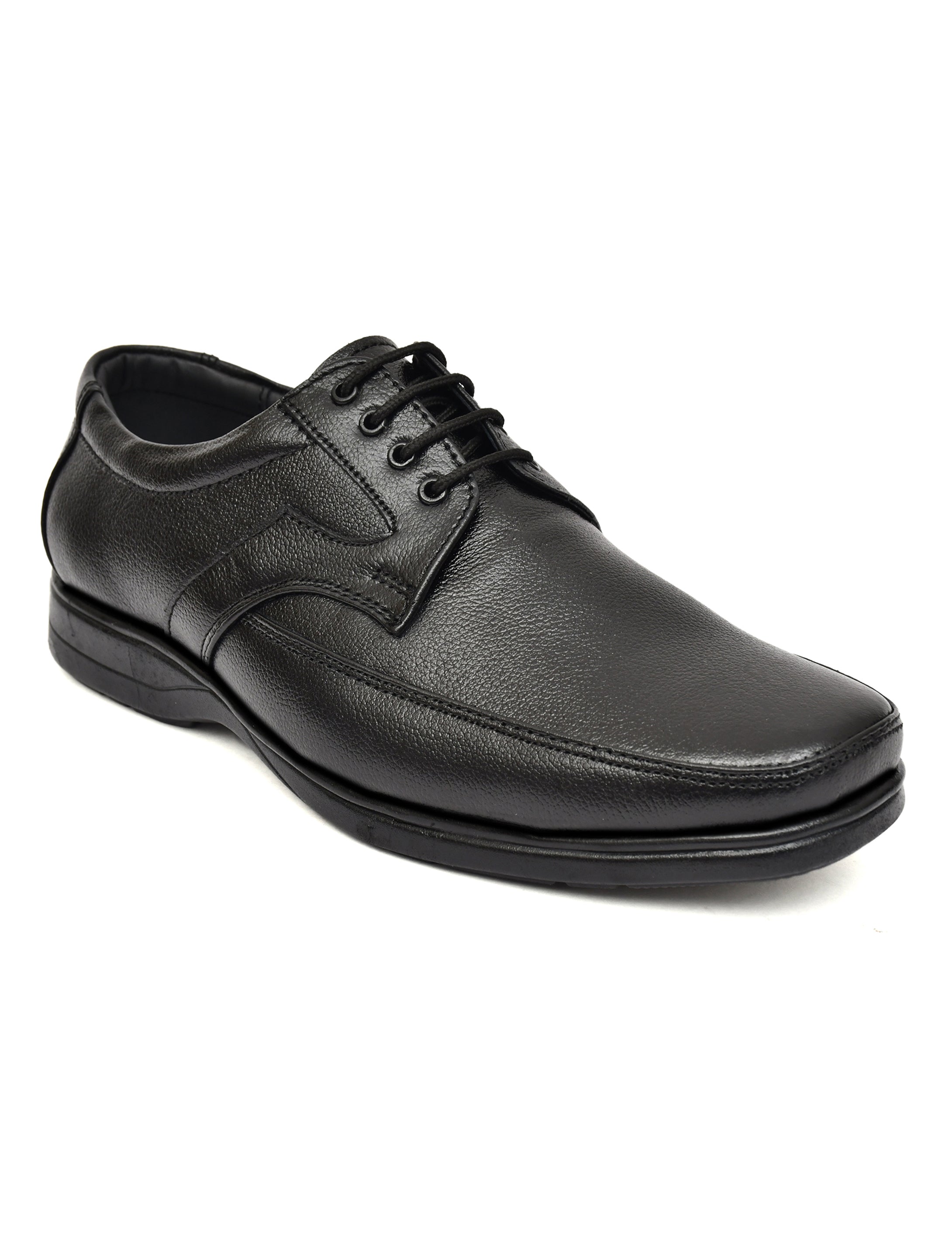 Men's Black Pebbled Leather Moc-Toe Derby Lace-Up Comfort Formal Shoes | Office & Daily Wear