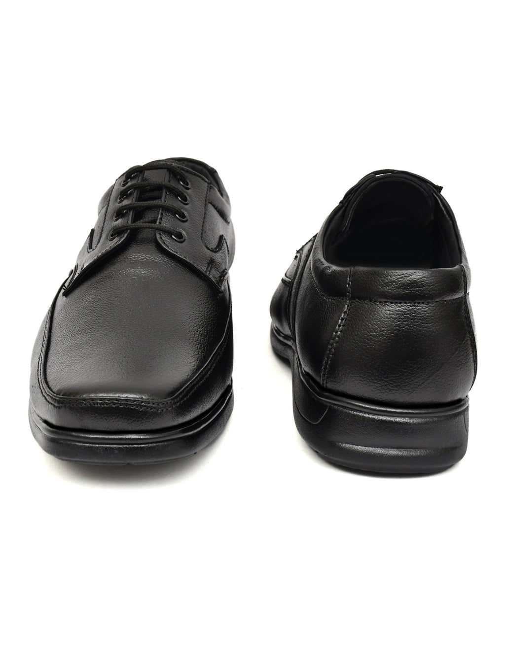Men's Black Pebbled Leather Moc-Toe Derby Lace-Up Comfort Formal Shoes | Office & Daily Wear