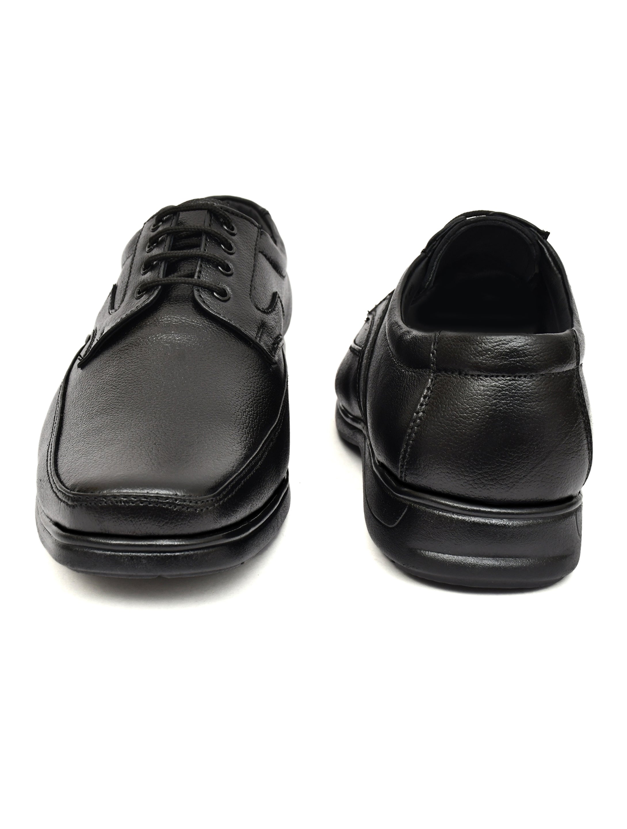 Men's Black Pebbled Leather Moc-Toe Derby Lace-Up Comfort Formal Shoes | Office & Daily Wear